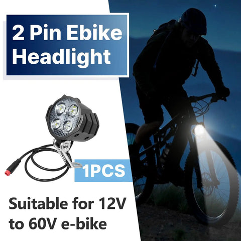 Ride Ready Electric Bike Front Headlight With 2 Pin Waterproof Connector For 36V To 60V Systems, Easy Install Inside Controller Or Mid Drive, Waterproof Front Light For Electric Bicycles Mountain Bikes And Scooters