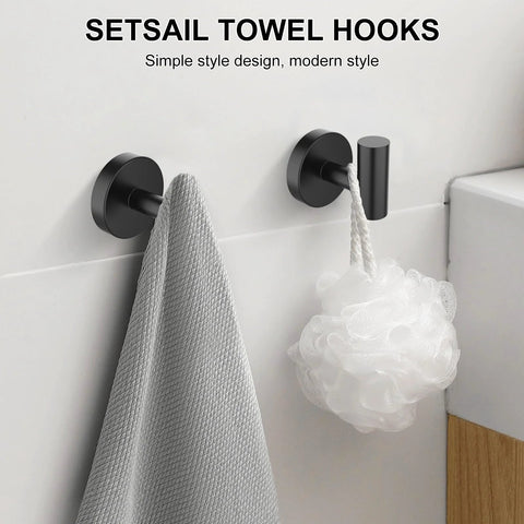 Matte Black Towel Hooks 4 Pack For Bathrooms Screw In Wall Mounted Stainless Steel Towel Hangers With Drill Hole Installation Durable
