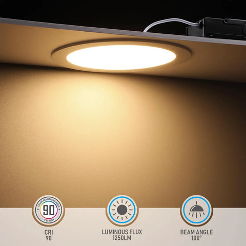 Premium Series 8 Inch Ultra Thin LED Recessed Ceiling Light With J Box Dimmable 18W 10 To 100 Percent Aluminum Housing