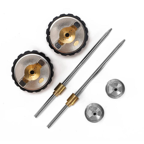 Components of Double Nozzle Spray Gun With Dual Heads For Two Component And Dual Color Coatings Mirror Finish Silver Chrome Look