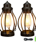 Two Pack Battery Powered LED Lanterns With Dimmerable Warm White Edison Bulbs Vintage Oil Lantern Look Waterproof Hanging Table Lamps