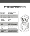 Product parameters for No Fuss Automatic Cold Brew Coffee Machine With Smart Reminder And Led Touchscreen.