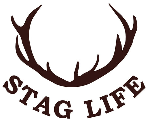 Silhouette of deer antlers above the words "Stag Life" in bold font.