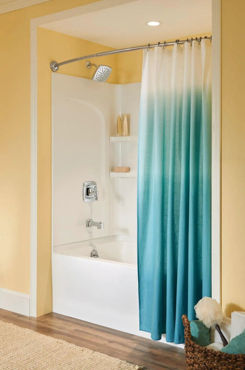Conway Chrome Posi-Temp Shower Trim Set With Square Showerhead, Lever Handle, And Tub Spout, Satin Chrome Finish in bathroom