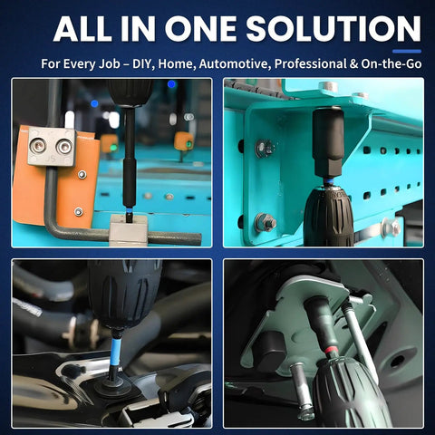 All In One 86 Piece Magnetic Impact Nut Driver And Bit Set With SAE And Metric Sizes in use on different surfaces