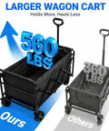 Beast Of A Foldable Wagon Cart With Brakes And All Terrain Wheels, 560 Lbs Capacity, Collapsible Beach, Camping And Garden Wagon