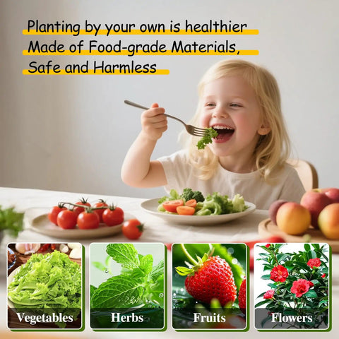 Child eating salad with Hydroponics Growing System Kit With 30 Pot Vertical Garden Tower Pump And Timer For Soilless Cultivation