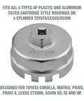 Toyota And Lexus 64mm Oil Filter Wrench With 14 Flutes And Three Eighths Drive Cap Wrench For Oil Change Tool on white background
