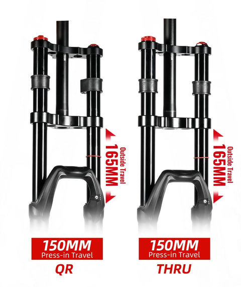 Beefy Dual Crown MTB Air Fork for downhill and trail riding with 150mm travel, 32mm stanchions, and disc brake compatibility