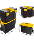Portable Rolling Tool Box With Wheels Stackable Two In One Tool Chest With Fold Down Comfort Handles Tough Latches And Removable Storage Trays