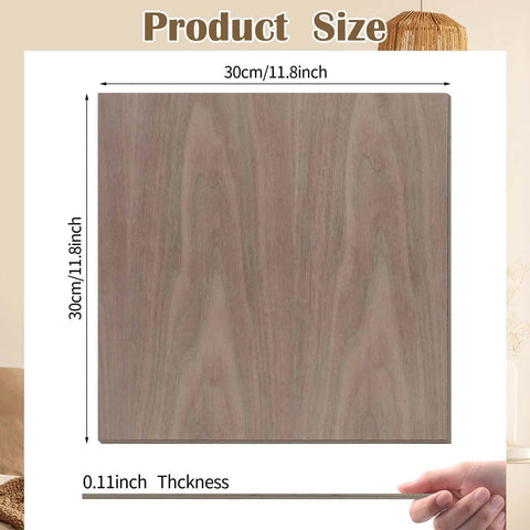 Walnut unfinished plywood sheet, 12 x 12 inches, 3 mm thick, for DIY crafts and laser engraving