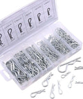 Heavy Duty Zinc Plated Hair Pin Cotter Pin And Hitch Pin Assortment Kit 150 Pieces In Six Sizes Clear Storage Box Corrosion Resistant Steel Fasteners
