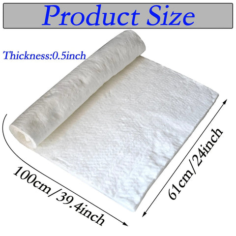 Ceramic fiber insulation blanket, white, 39.4 x 24 x 0.5 in, rolled edge for wood stove baffle