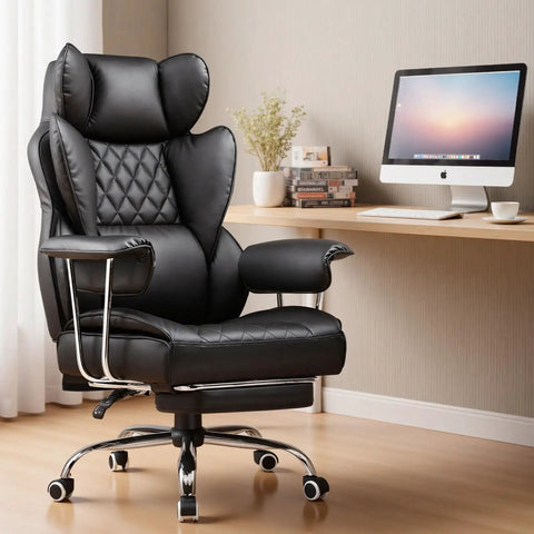 Big And Tall Leather Office Chair With Footrest High Back Ergonomic Gaming Chair Pocket Spring Lumbar Support