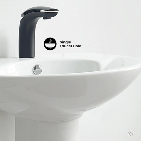 Plaisir Rounded Basin Pedestal Sink Built Tough With Scratch Resistant Ceramic Non Porous Construction One And Three Eighths Inch Faucet Hole Overflow Included Modern Bathroom Upgrade You Can Count On with single faucet hole
