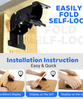 Heavy Duty Folding Brackets With Screws For Tables Beds Cabinets And Workbenches 10 Pack self-lock hinge on wooden table with installation guide.