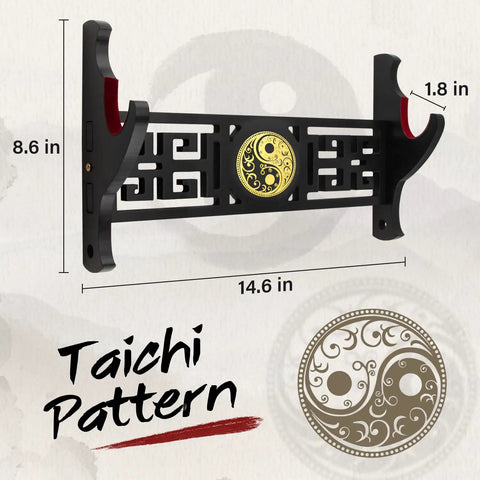 Taichi Sword Wall Mount With Velvet Padding Katana Holder Display Hanger with Taichi pattern, 8.6x14.6x1.8 inches dimensions