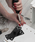 Installing Heavy Duty 360 Degree Stainless Steel Hidden Door Hinge on cabinet with screwdriver and tools visible