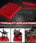 30 Ton Hydraulic Shop Press Support Block Plate Kit With Adjustable Columns For Stable Wheel Bearings Hubs Bushings And Suspension Components Heavy Duty Fit For Automotive And Shop Use Durable Steel Construction With Easy Setup, red steel block kit with bolts
