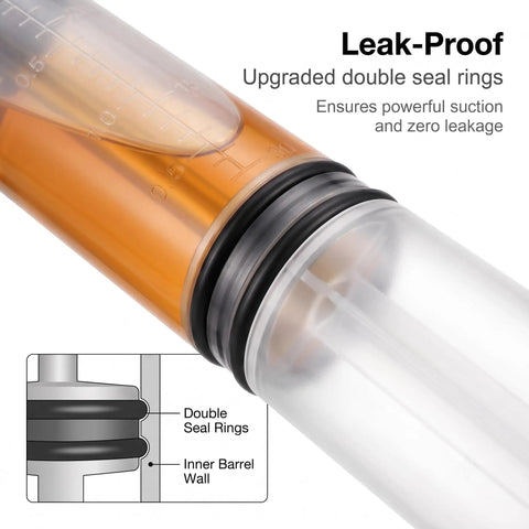 Sdidzad 500cc Auto Fluid Extractor Manifold Vacuum Oil Suction Syringe With Two Short Tubes Leak Proof design shows double seal rings.