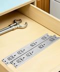 Stainless Steel Drawer Slides 2 Pack Beefed Up Heavy Duty Silent Glide Side Mount Rails in open wooden drawer