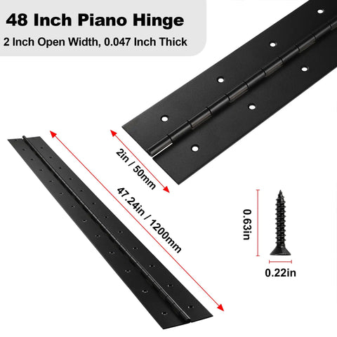 Two Pack Heavy Duty Piano Hinge 48 Inch By 2 Inch Actual 0 047 Thick 304 Stainless Steel Black Continuous Hinge on white background.