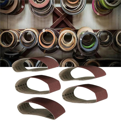 Heavy Duty 75 X 457 mm Sanding Belts 3 Pcs Wood Polishing Abrasive Paper displayed with various sizes and grit options on a background.
