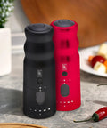 Electric Pepper Grinder with LED Light, Rechargeable and Up to 10X Faster One Touch Operation, Matte Black and Red Mill