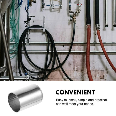 Solid Stainless Steel Hydraulic Hose Crimping Sleeves 100 Pcs Heavy Duty Ferrules in shop hose setup, stainless steel sleeve close-up