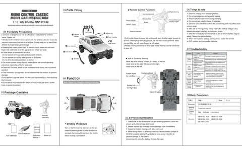 Instruction manual for 4x4 RC Rock Crawler Truck With Beefed Up Chassis And Twin Cab Hard Body, showing parts and assembly