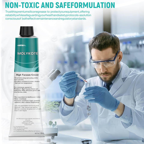 Go-To Food Grade Silicone Grease For High Vacuum And Seals Waterproof And Chemical Resistant High Temperature Tolerant From -40 F To 400 F Ideal For O-Rings Valves And Sealing Rubber And Plastic Components 5.3 Oz Tube Low Volatility with scientist in lab.