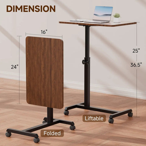Compact Standing Desk On Wheels With Foldable 24 Inch Desktop Lockable Casters Adjustable Height From 25 To 36.5 Inches