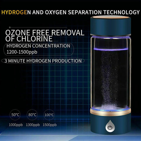 Your Portable Hydrogen Water Bottle Generator Is A Top Shelf Tool For Crafting 1500 PPB Antioxidant Drinks In Three Minutes Via Quick Usb Power So You Stay Hydrated Zero Sweat In A Comfortable 420ML Coffee Tinted Travel Cup with clear display of hydrogen production levels.