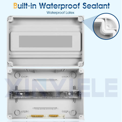 Beefy Waterproof Distribution Protection Box For Indoor Outdoor Wall Circuit Breakers, Rugged ABS Plastic Enclosure With Clear Cover, IP65 Weatherproof Electrical Box For 15 Way HT 15WAY Systems, rear view