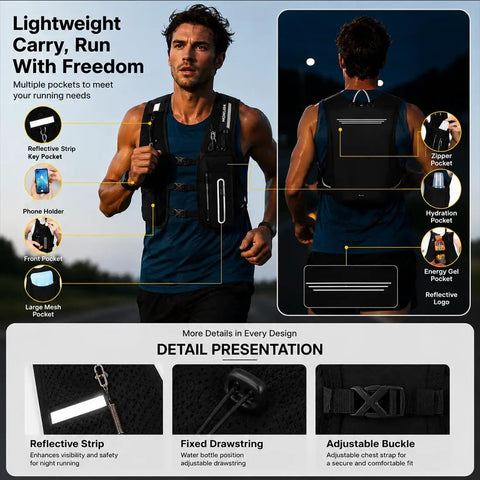 Lightweight Running Hydration Vest For Men And Women With 6 Plus Pockets And Front Bottle Holders Secure Zippered Pockets For Phone Keys And Tissue Breathable Slim Fit Pink Hydration Pack For Daily Runs And Outdoors with reflective strips and adjustable buckle