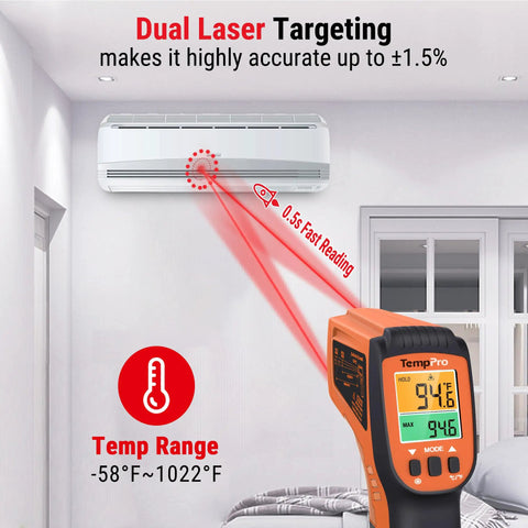 2 Laser Infrared Temperature Gun For Cooking And Grilling With 16 To 1 Distance To Spot Ratio, measuring HVAC vent temperature