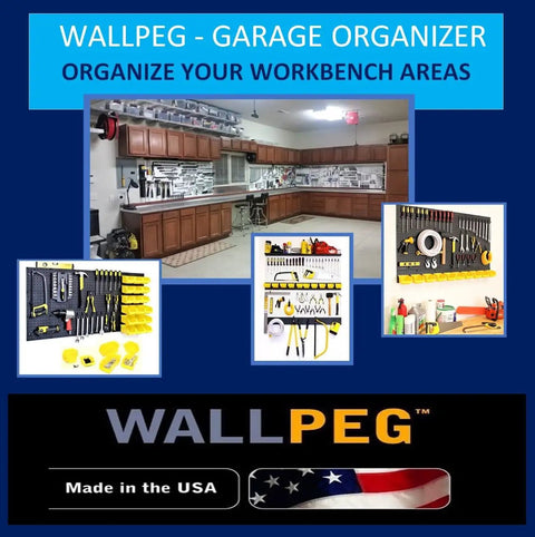 10 Pack 7 Inch Pegboard Bins Kit For Craft Room And Garage Organization, Large Pegboard Wall Organizer Bins Set For Easy Storage, Fits Standard Pegboard Holes, Made In USA in a garage setting.