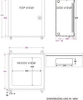 Technical drawing of IP65 Weatherproof Metal Electrical Enclosure Box For Wall Mounting, dimensions in mm shown.