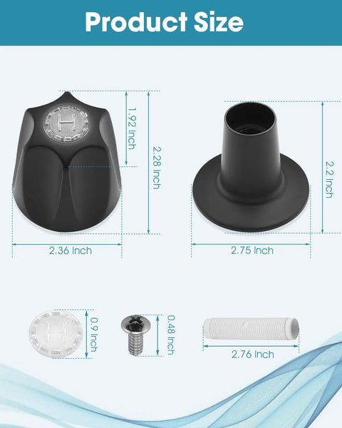 Product size of Two Piece Shower Knob With Matte Black Handle Flange Replacement For Verve Tub And Shower Faucets Hot And Cold Remodel Kit