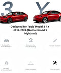Front view of Tesla Model 3 and Model Y 2017-2024 showcasing features of Center Console Armrest Cover for Tesla Model 3 And Model Y 2017 To 2025 Premium PU Leather With Slick OEM Level Fit From 3D Scanned Templates Durable Scratch Resistant Interior Accessory In Black