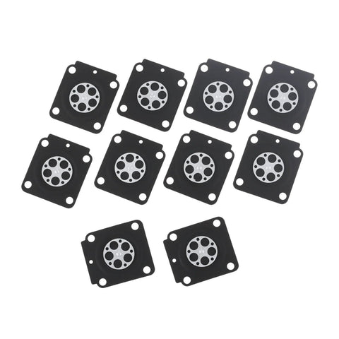 Set of 12 square black metering diaphragms with silver circular centers for Zama A015053 small engine carburetor