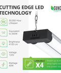 Sixteen Pack 4 Ft LED Shop Light For Garage And Workshop, Linkable Frosted Fixture, Plug In, 5000K Daylight, 4100 Lumens
