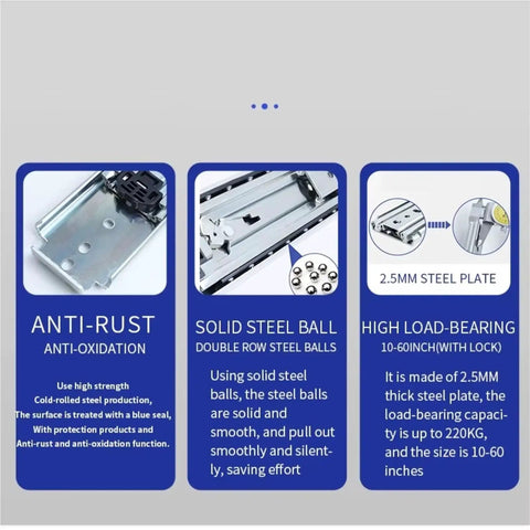 Built Tough Heavy Duty Drawer Slides 500 Lbs Capacity Ball Bearing full extension drawer slides with anti-rust features.