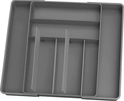 Expandable Kitchen Drawer Flatware Organizer Gray, Adjustable Cutlery Tray With 9 Compartments For Utensils And Silverware, Top View