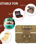 Vintage Brass Hasp Latch Buckle For Jewelry Boxes And Retro Wooden Cases displayed with suitable uses such as travel bags.