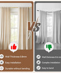 Comparison of two curtain installations, highlighting easy installation with the Gold Curtain Rod For Windows 28 To 48 Inch Five Eighths Inch Diameter Heavy Duty Splicing Adjustable Rod With Brackets Easy To Install For Bedroom Patio And Outdoor Use.