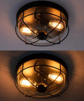 Industrial Black 13 Inch Flush Mount Ceiling Light With Seeded Glass Shade And Metal Cage For Kitchen Dining Room Foyer And Hallway Dope Vintage Farmhouse Vibe Ceiling Fixture illuminated view