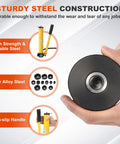 Beefy 15 Ton Hydraulic Knockout Punch Kit With Ten Dies And One Half Inch To Four Inch Conduit Hole Cutter Set, highlighting steel construction