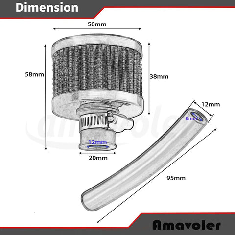 Air Filter Intake Breather Turbo Cleaner dimensions for Predator 212cc 196cc mini bike go kart carbon fiber beefy upgrade.