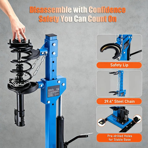 4.5 Ton Hydraulic Strut Spring Compressor With Foot Operated Power, Heavy Duty Coil Spring Tool in use